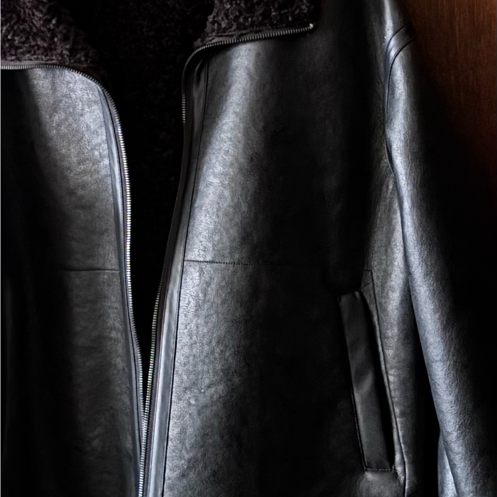 Zara Black faux Leather-Style Bomber Jacket - Picture 2 of 7